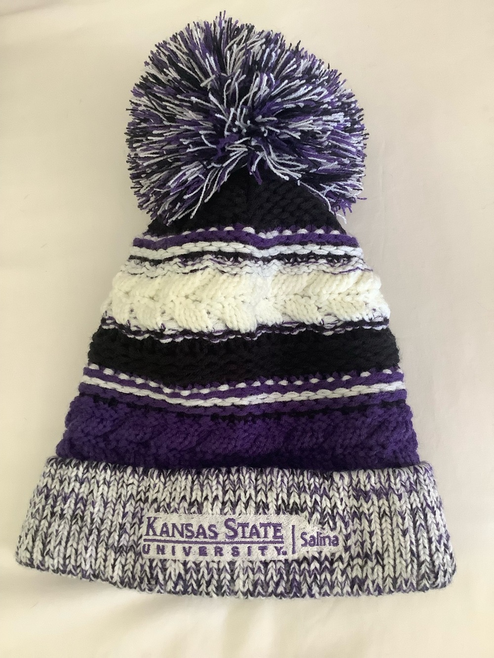 NIB Kansas State Salinas Purple Cable Knit Pom Beanie. College Admissions Merch!